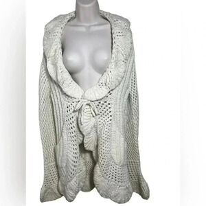 Anthro Hand Knit by Dollie Sweater Women’s Acrylic Wool Cashmere Blend Front Tie